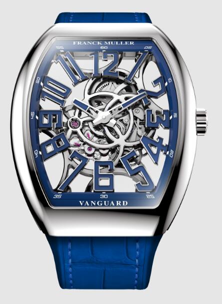 Review Franck Muller Vanguard Slim Skeleton V 41 S AT SQT (BU) Replica Watch - Click Image to Close